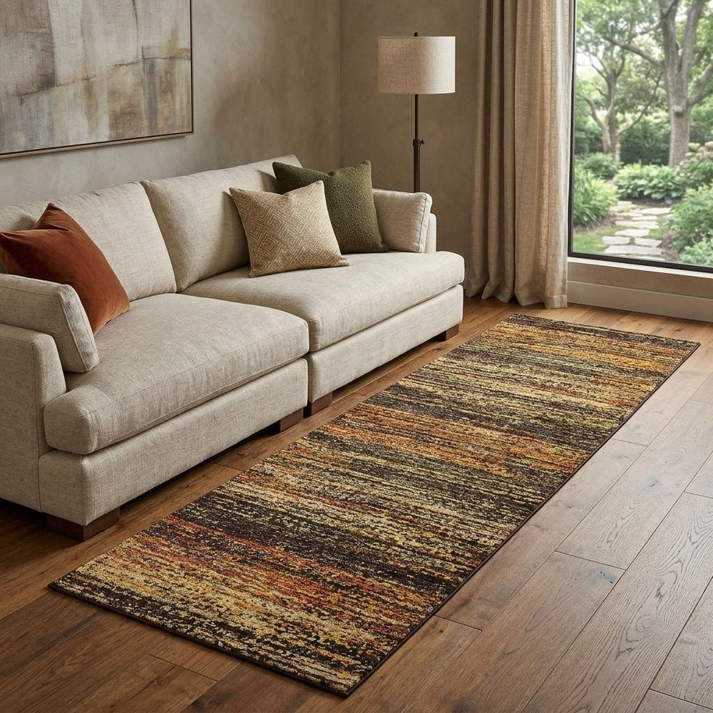 2' X 8' Gold And Slate Abstract Runner Rug