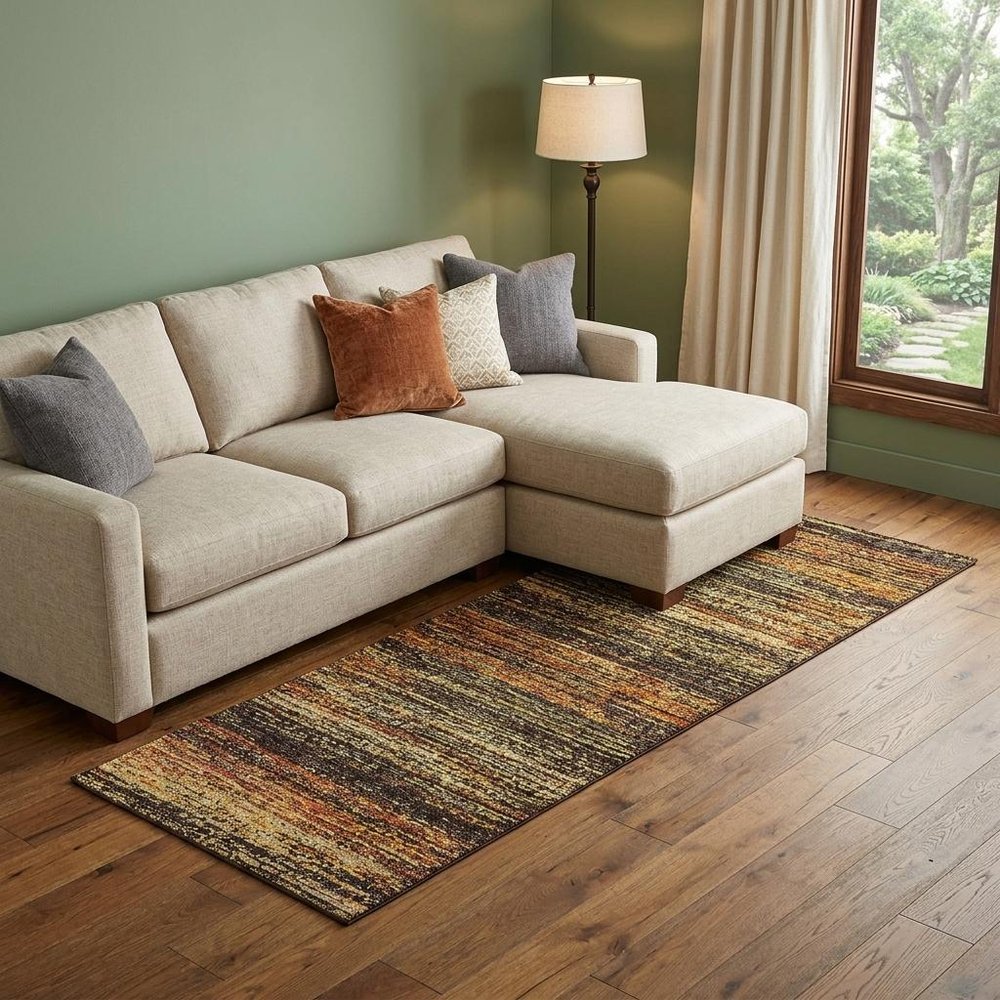 12' Gold And Slate Abstract Runner Rug