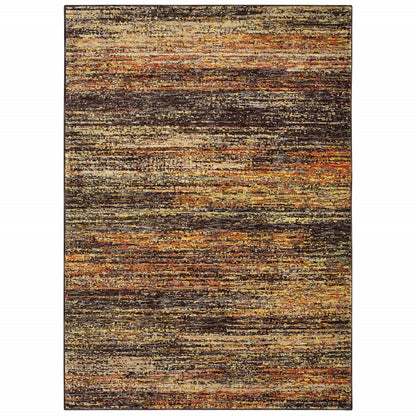 7' X 10' Gold Slate Blue And Orange Abstract Distressed Area Rug