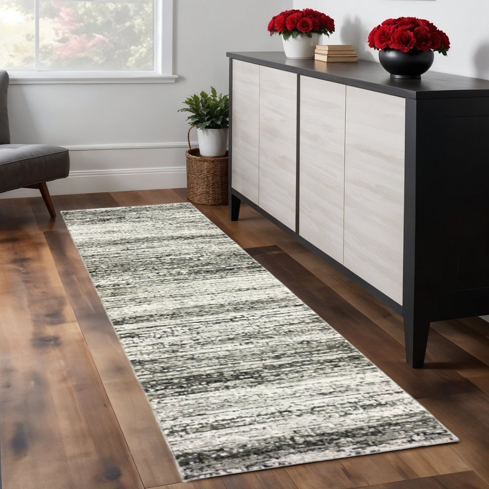 2' X 8' Ash And Slate Abstract Runner Rug