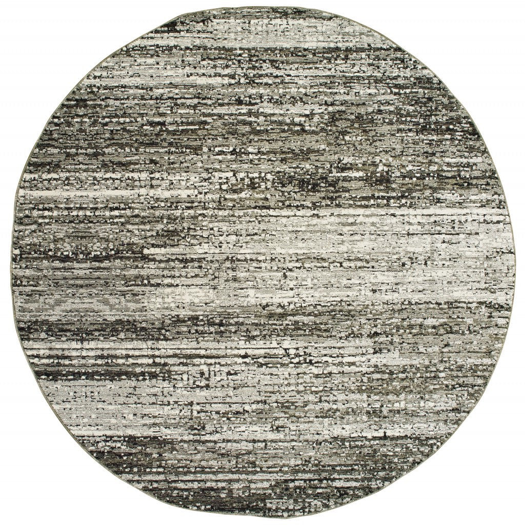 7' Round Ash And Slate Abstract Area Rug