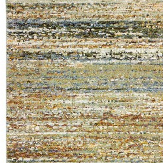 3' X 12' Gold And Green Abstract Runner Rug