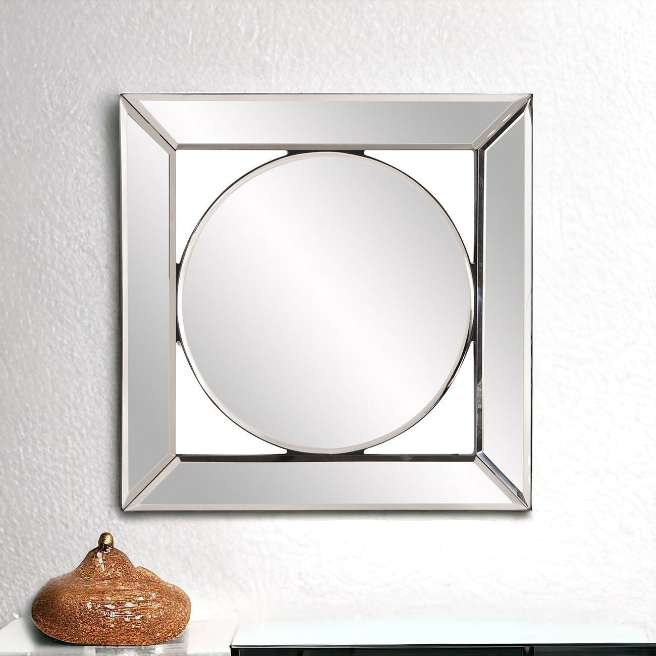 12" Round in Square Glass Framed Accent Mirror