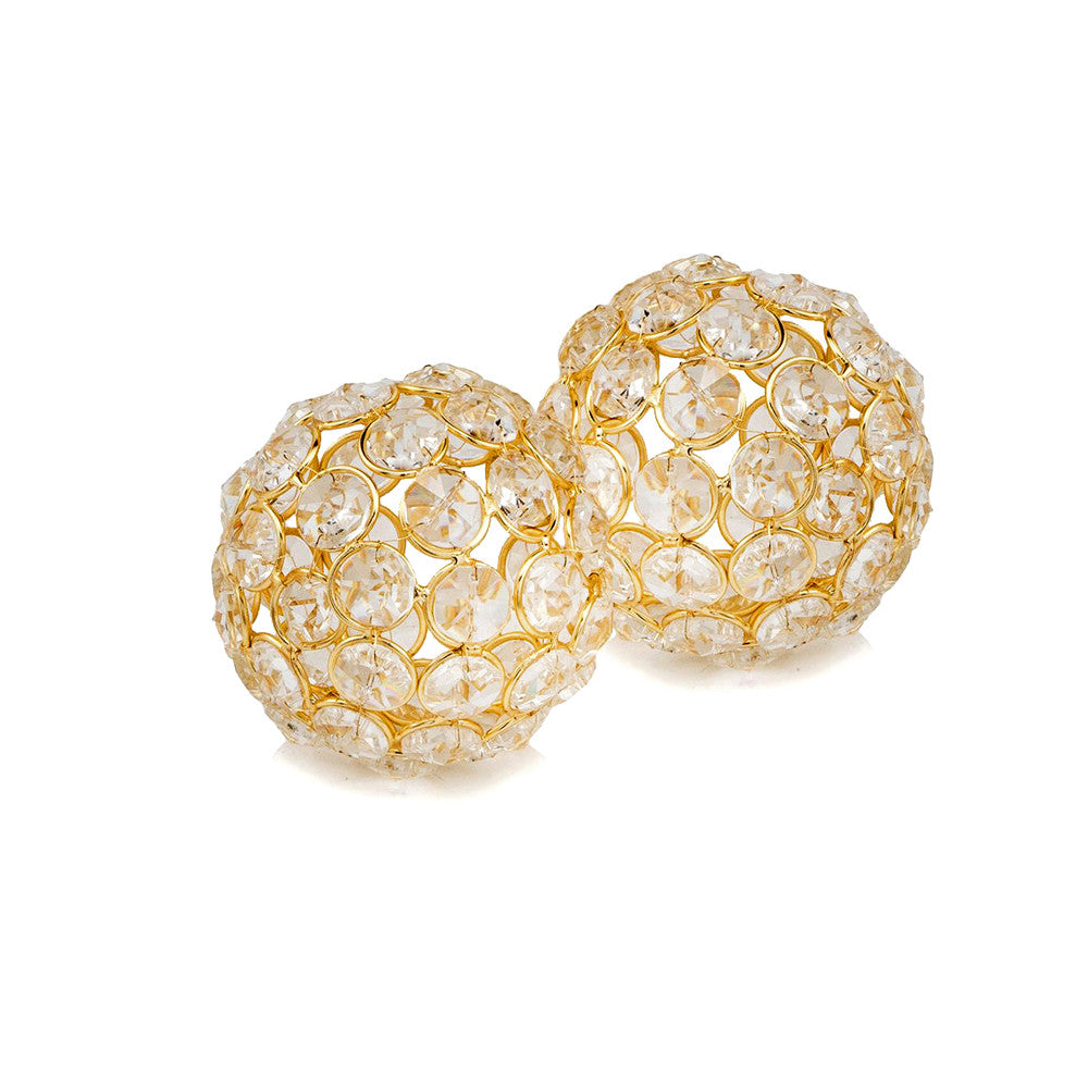 Set Of 2  3" Polished Spheres In Brilliant Shiny Luster Finished And Golden Frame