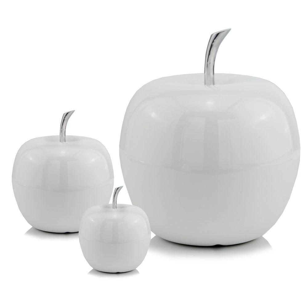 6" White Aluminum Decorative Apple Tabletop Sculpture