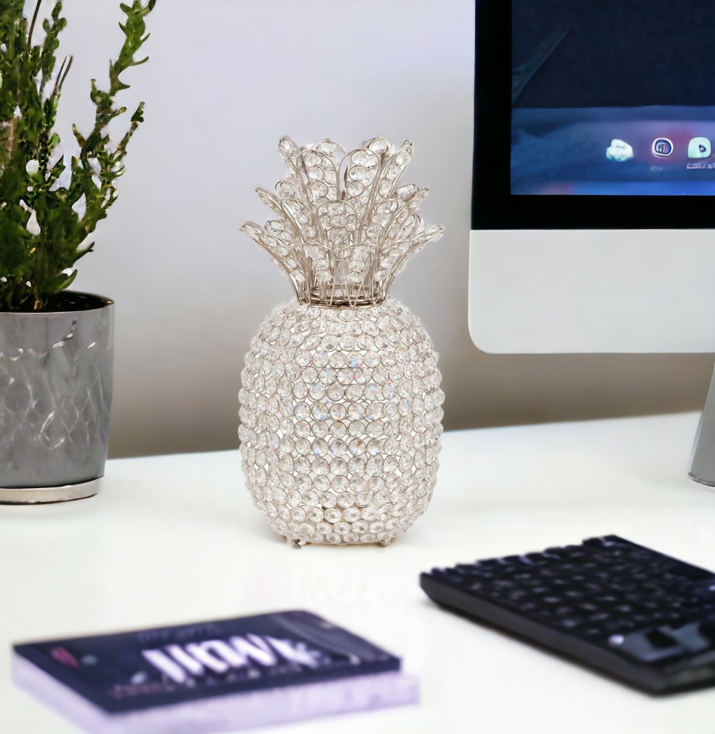 15" Silver Faux Crystal Decorative Pineapple