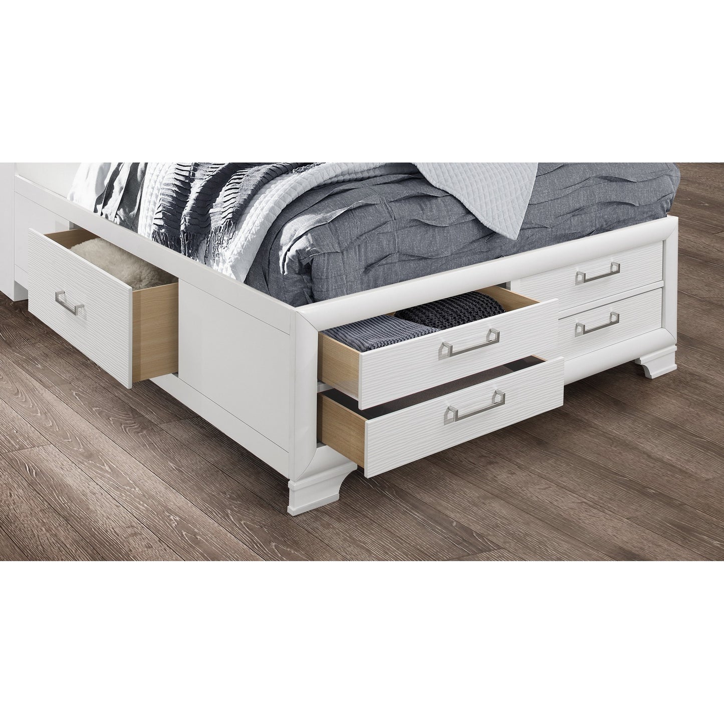 Solid Wood Queen White Eight Drawers Bed