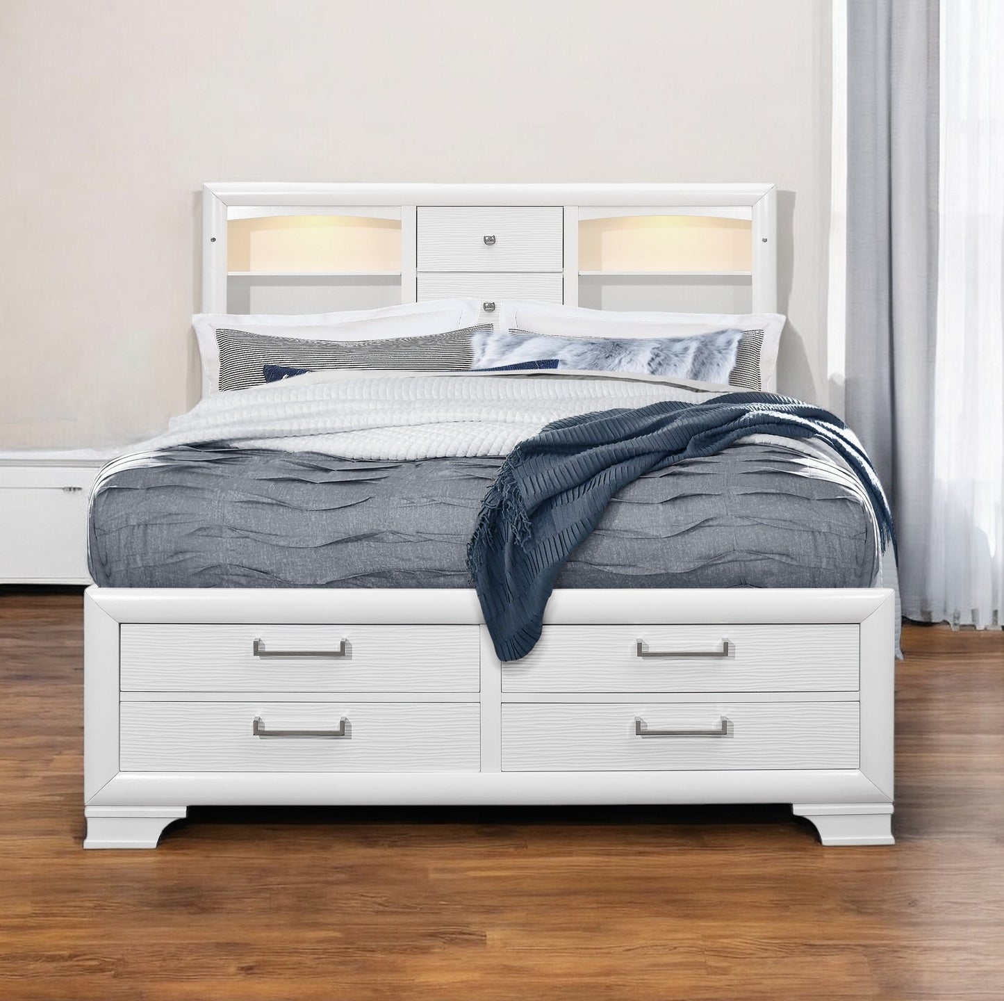 Solid Wood Queen White Eight Drawers Bed