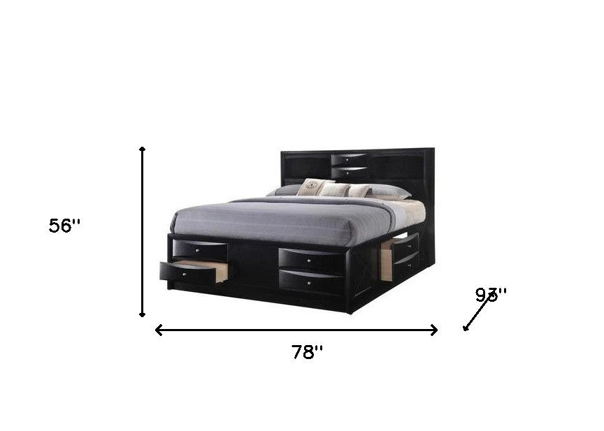 Solid Wood King Black Eight Drawers Bed