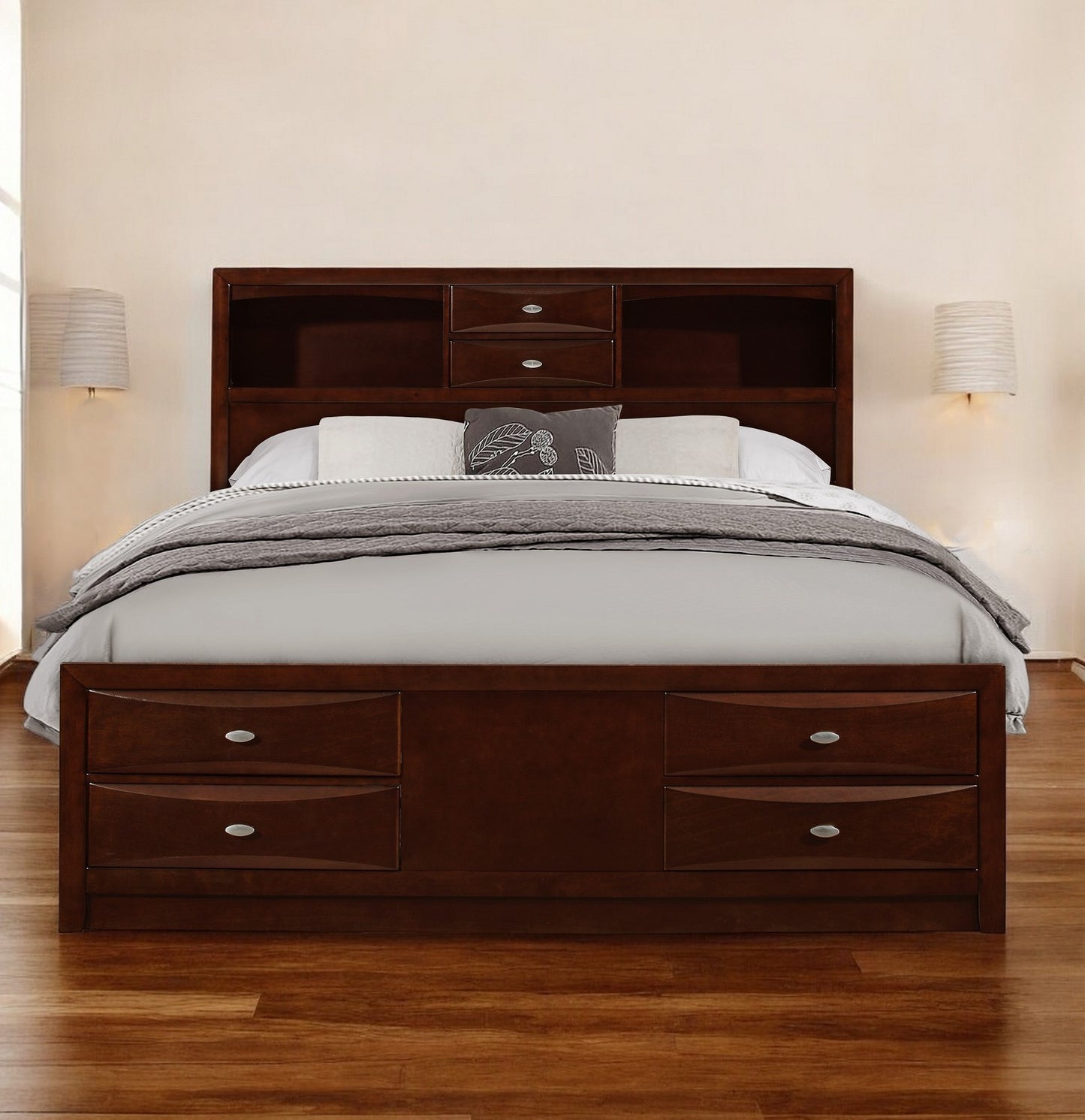 Solid Wood Full Espresso Eight Drawers Bed