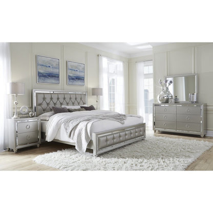 Silver Tufted Linen Upholstered Full Bed Frame with Nailhead Trim With No