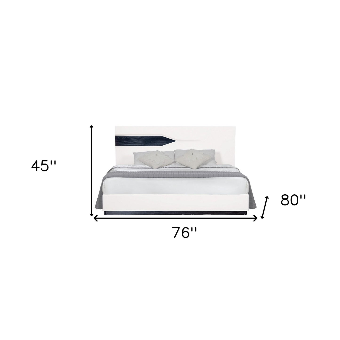 White Tone Quekingen Bed With Dark Grey Zebrano Details On Headboard And Bottom Rail Accent