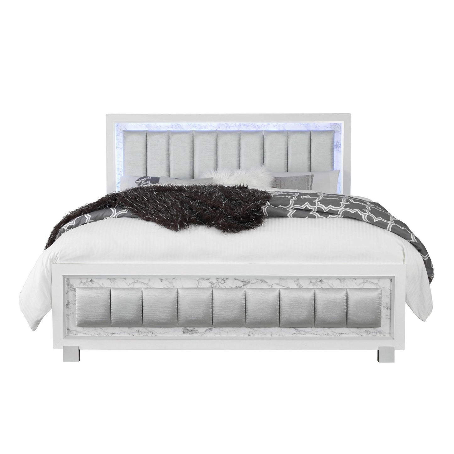 Solid Wood King White Upholstered Faux Leatherno Bed