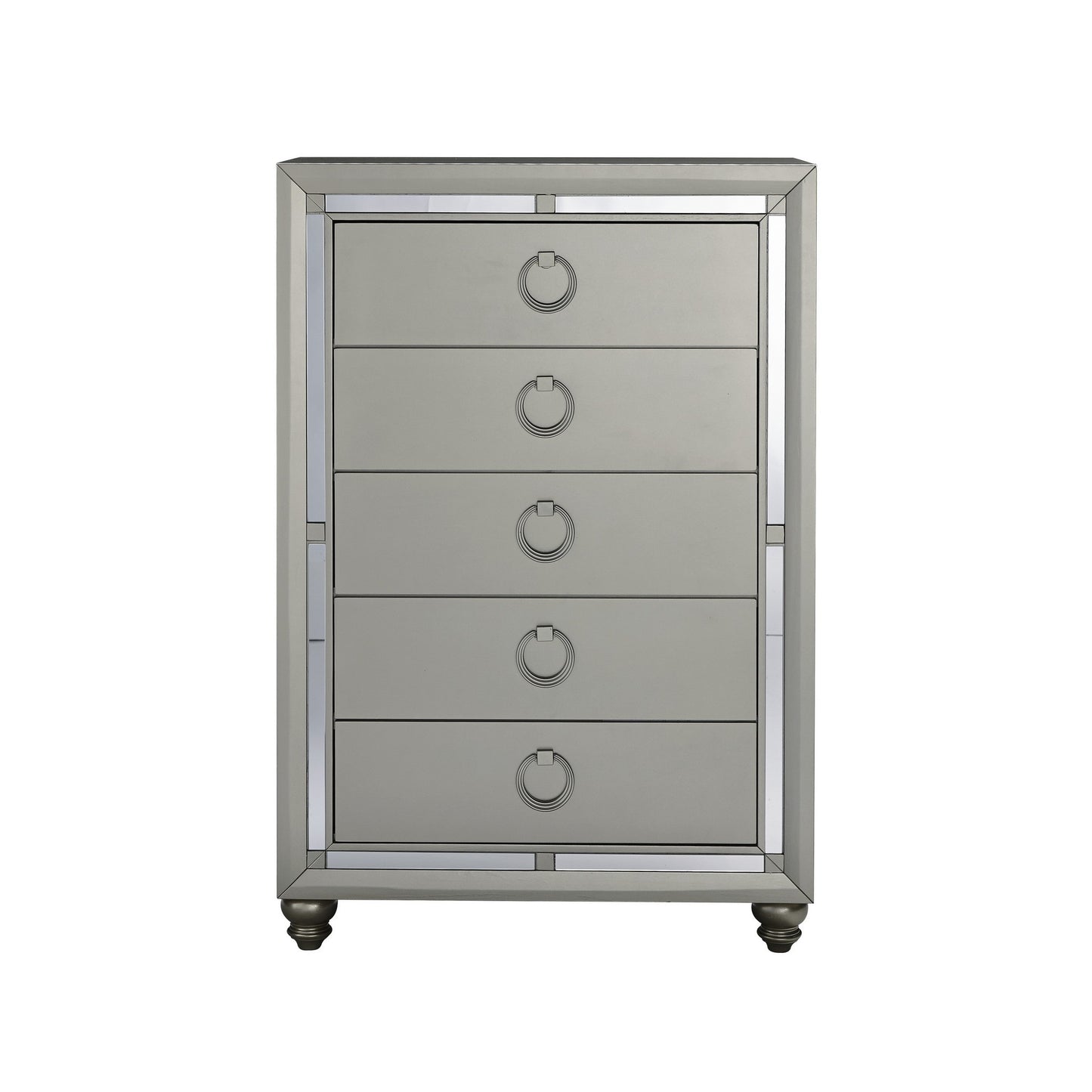 33" Silver Solid Wood Mirrored Five Drawer