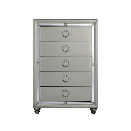 33" Silver Solid Wood Mirrored Five Drawer Dresser
