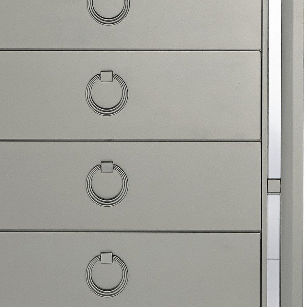 33" Silver Wood Mirrored Five Drawer Dresser