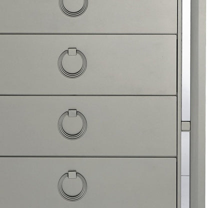 33" Silver Wood Mirrored Five Drawer Dresser