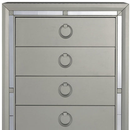 33" Silver Wood Mirrored Five Drawer Dresser