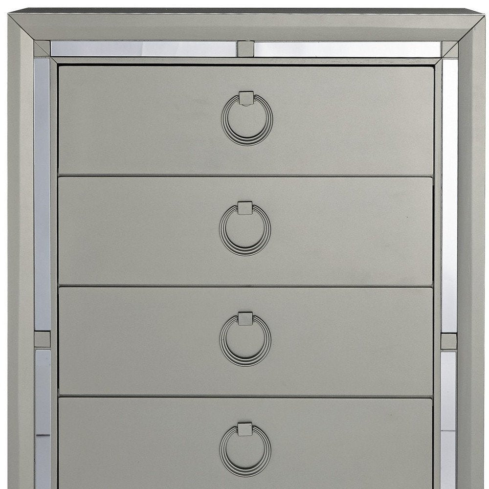 33" Silver Wood Mirrored Five Drawer Dresser