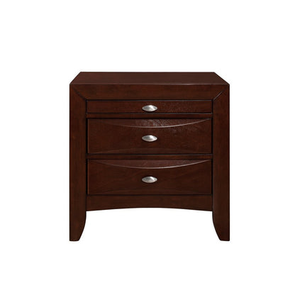 25" Merlot Wood Three Drawer Nightstand