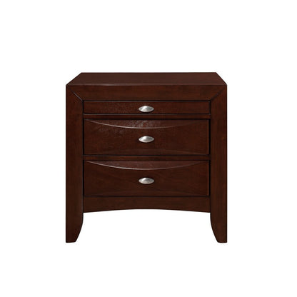 25" Merlot Wood Three Drawer Nightstand