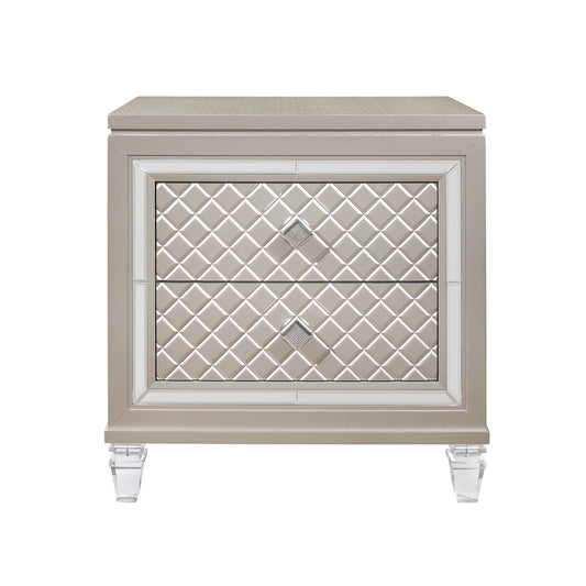 Champagne Toned Nightstand With Tapered Acrylic Legs And 2 Drawers