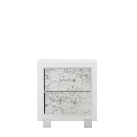 29" White Wood Two Drawer Nightstand