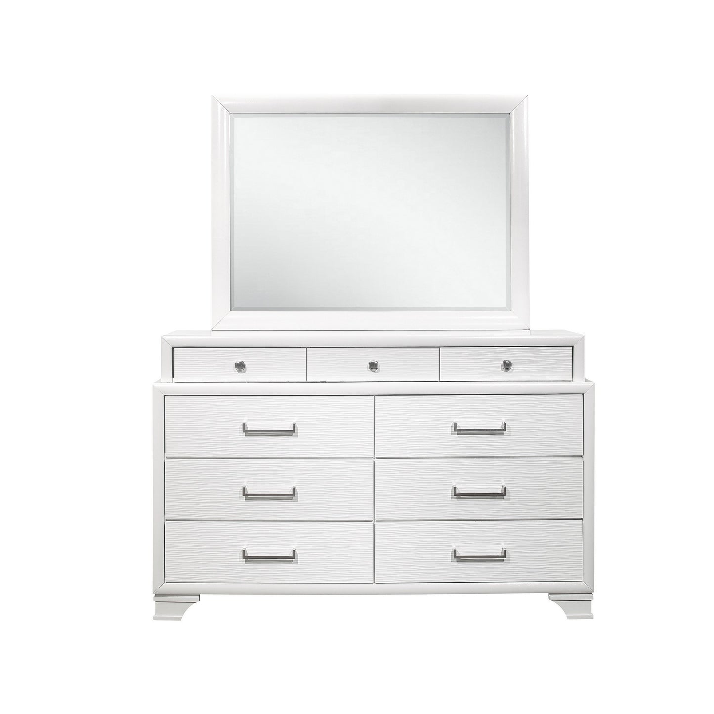 59" White Solid Wood Mirrored Nine Drawer