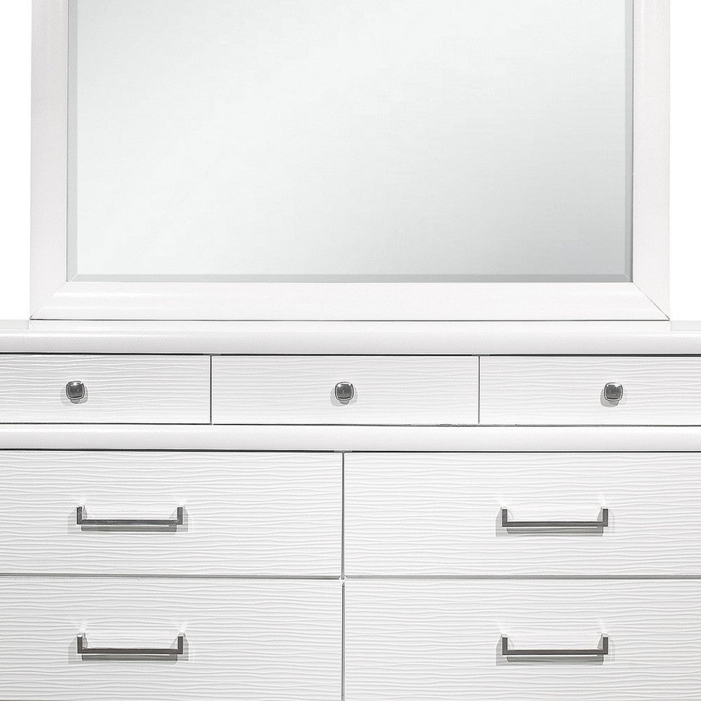 59" White Solid Wood Mirrored Nine Drawer