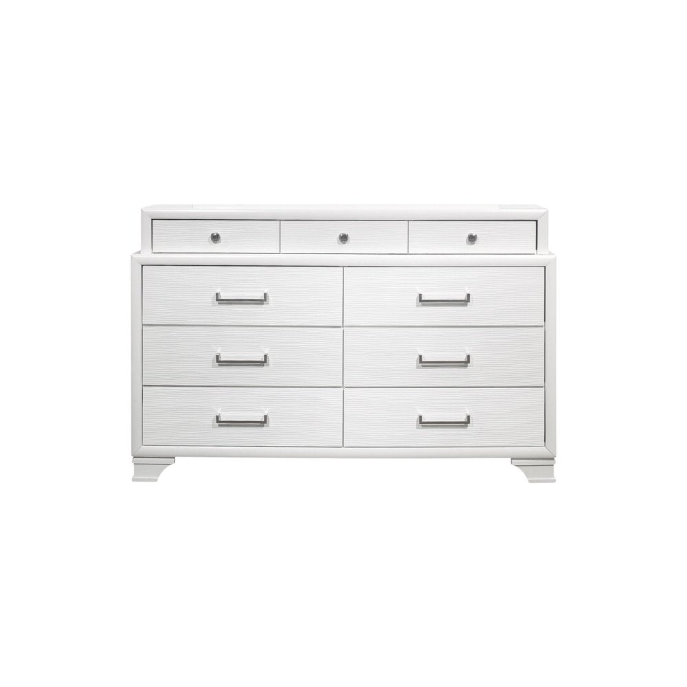 59" White Solid Wood Mirrored Nine Drawer