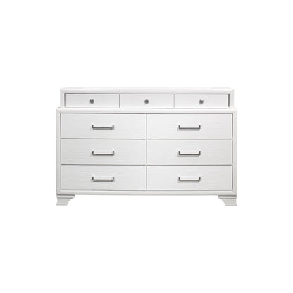 59" White Solid Wood Mirrored Nine Drawer
