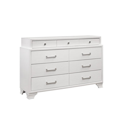 59" White Solid Wood Mirrored Nine Drawer