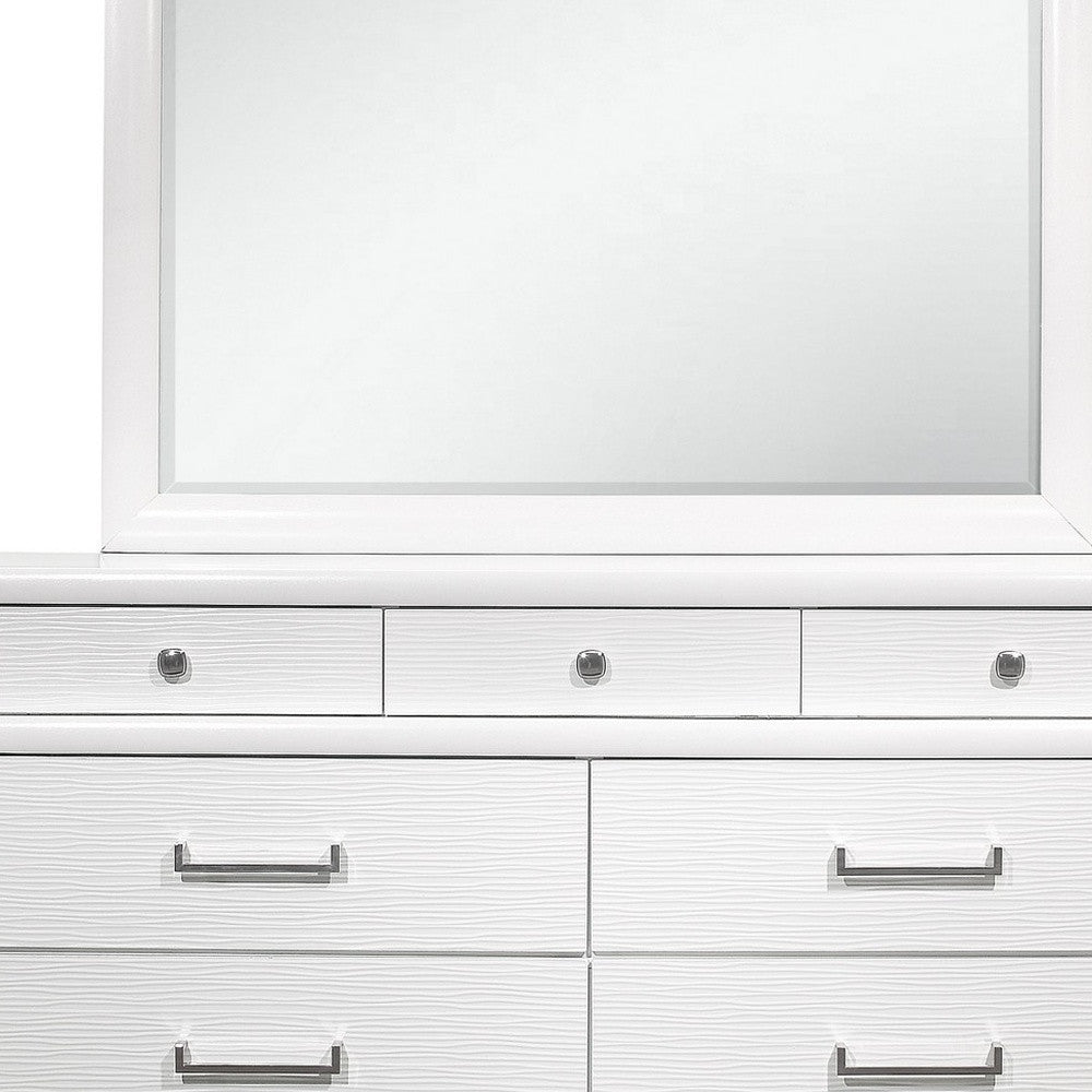 59" White Solid Wood Mirrored Nine Drawer