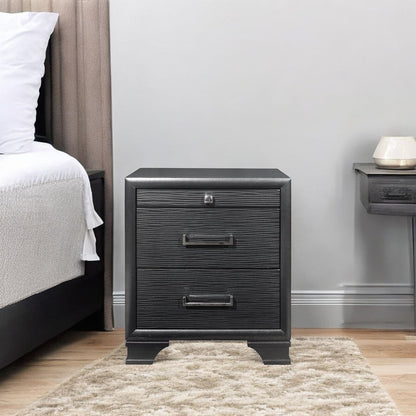 27" Gray Wood Two Drawer Nightstand