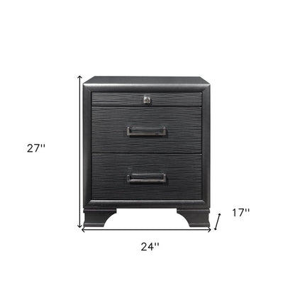 27" Gray Wood Two Drawer Nightstand