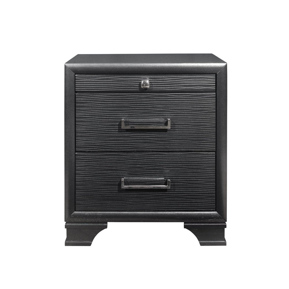 27" Gray Wood Two Drawer Nightstand