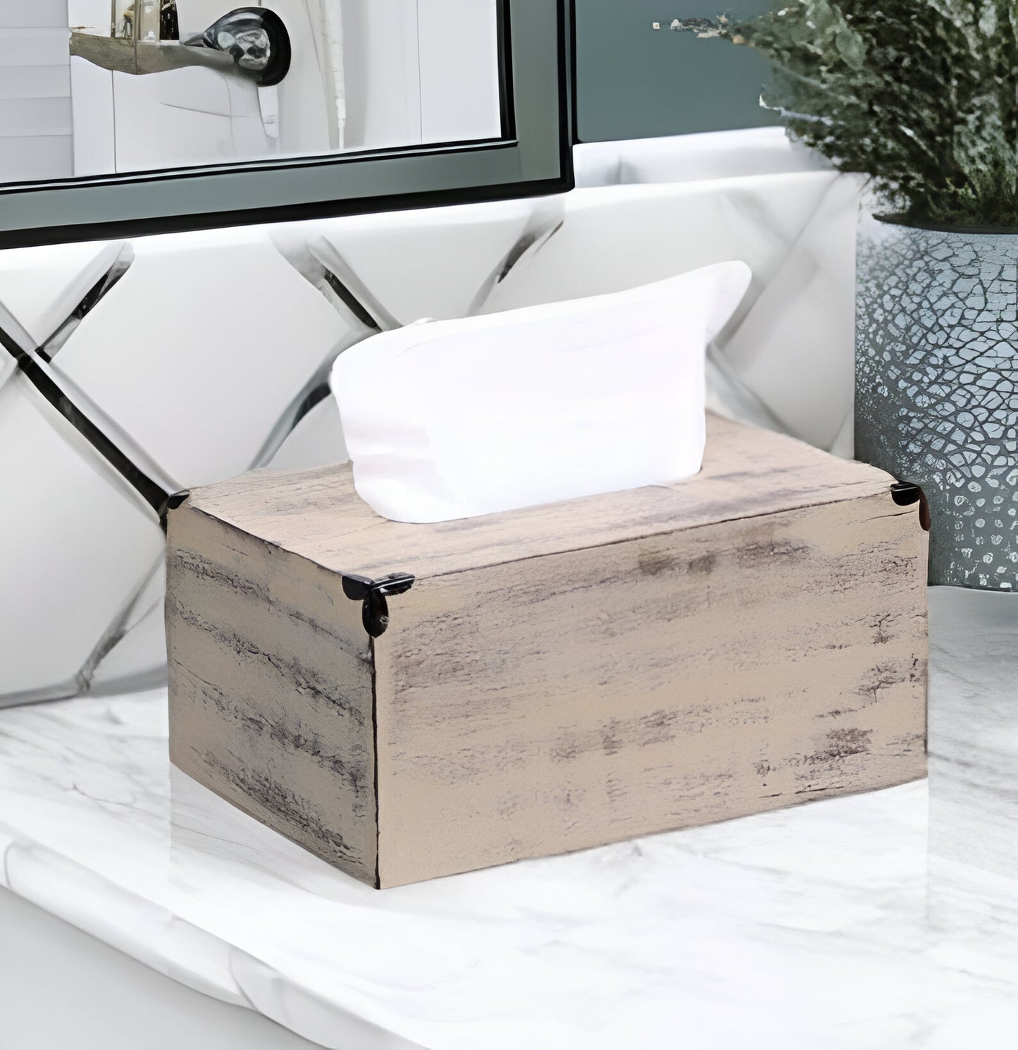 Rustic Yellow Washed Mango Wood Rectangular Tissue Holder