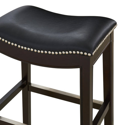 31" Black And Espresso Faux Leather And Solid Wood Backless Bar Height Bar Chair