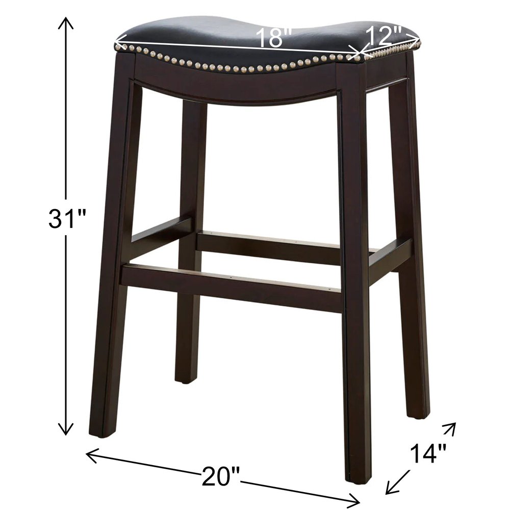 31" Black and Espresso Solid Wood Backless Bar Height Bar Chair