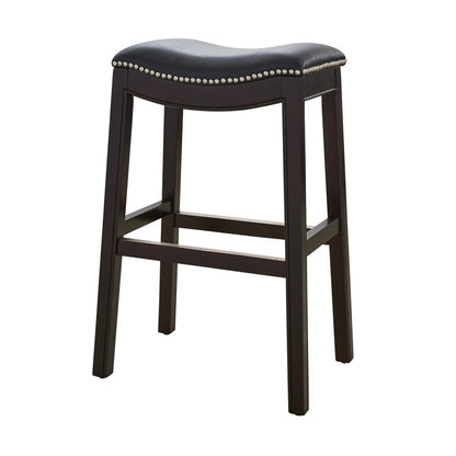 31" Black and Espresso Solid Wood Backless Bar Height Bar Chair