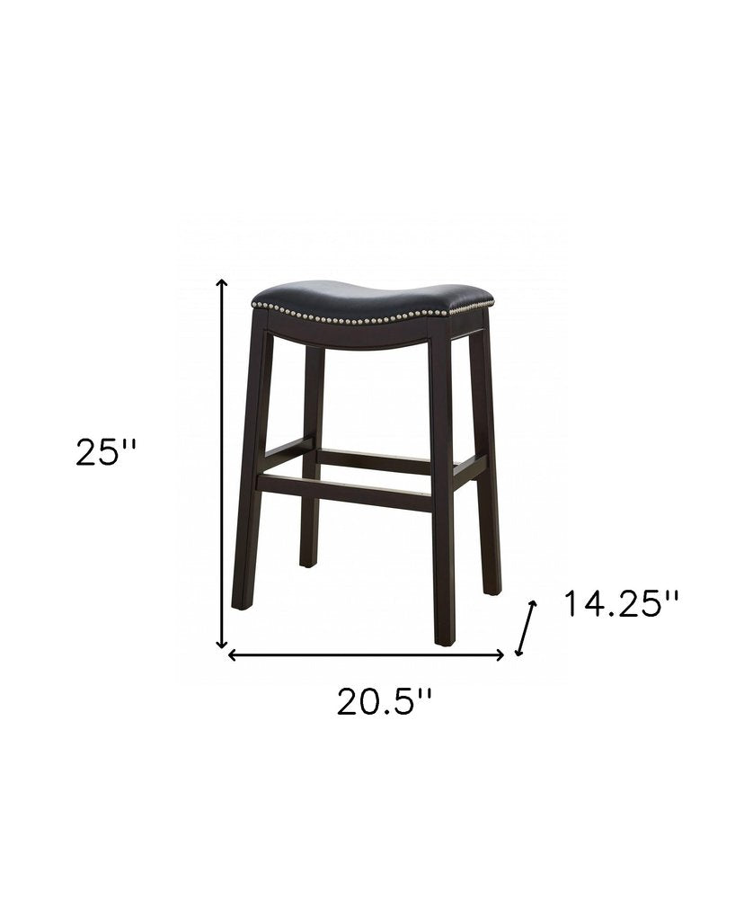 26" Black And Espresso Faux Leather And Solid Wood Backless Counter Height Bar Chair