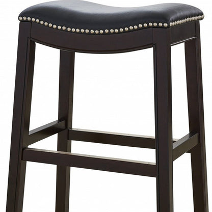 26" Black And Espresso Faux Leather And Solid Wood Backless Counter Height Bar Chair