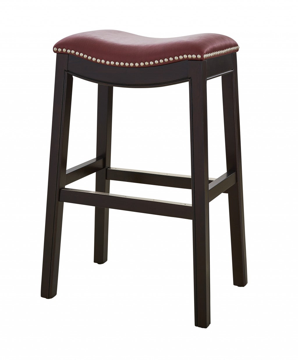 31" Dark Red And Espresso Solid Wood Backless Bar Chair