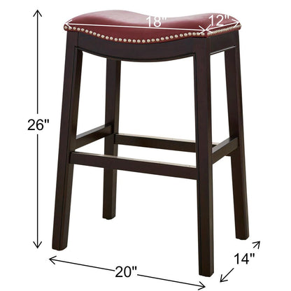 26" Dark Red and Espresso Solid Wood Backless Counter Height Bar Chair