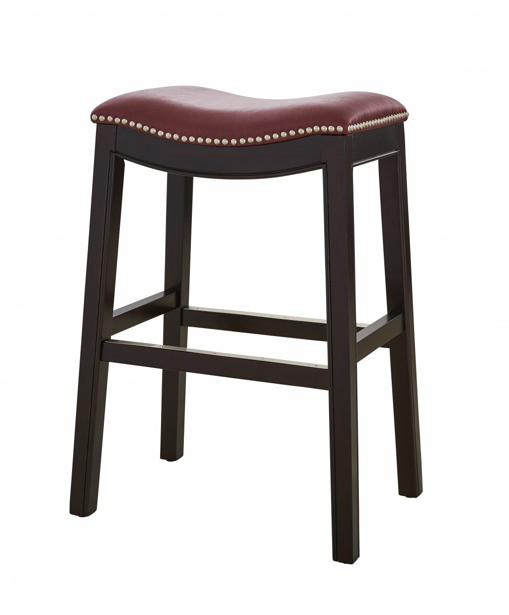 26" Dark Red And Espresso Solid Wood Backless Counter Height Bar Chair