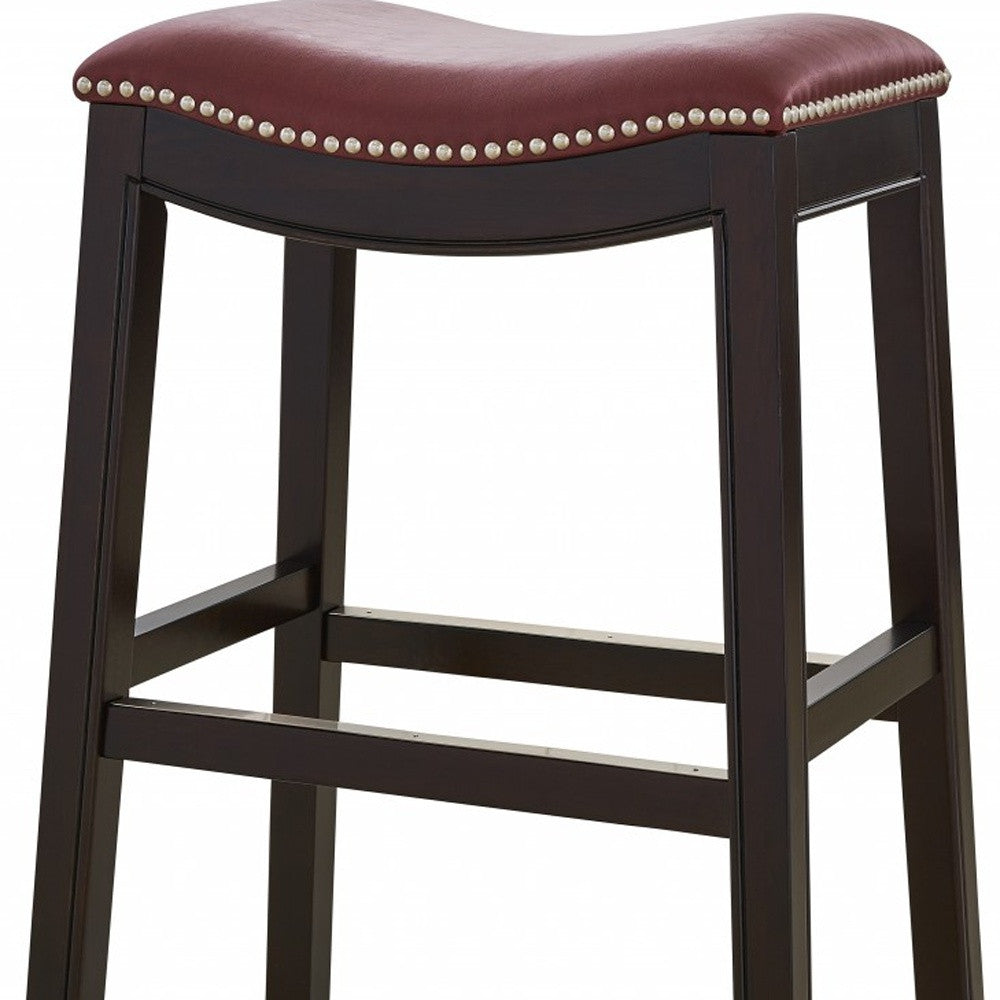 26" Dark Red And Espresso Solid Wood Backless Counter Height Bar Chair