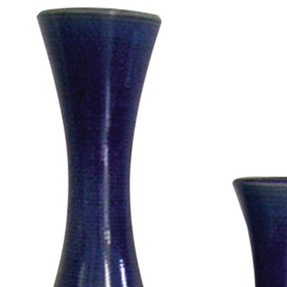 Set Of 2 Deep Indigo Blue Ceramic Tall Thin Vases