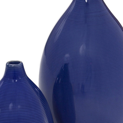 Set of Two Cobalt Ceramic Round Table Vases