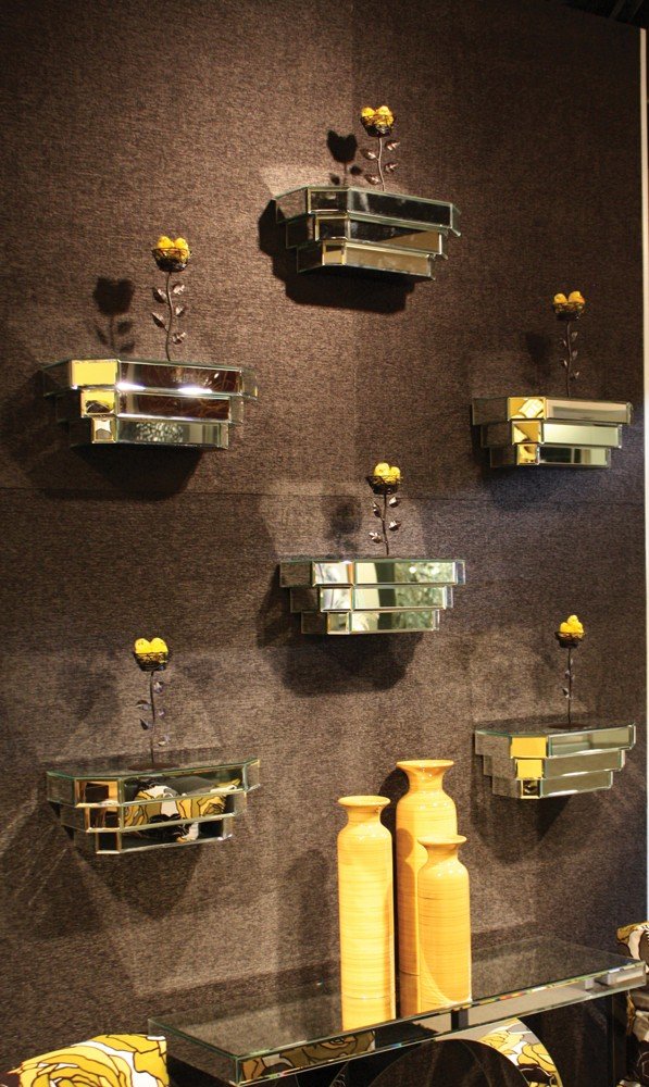 16" Silver Mirrored Glass Hanging Dimensional Floating Shelf