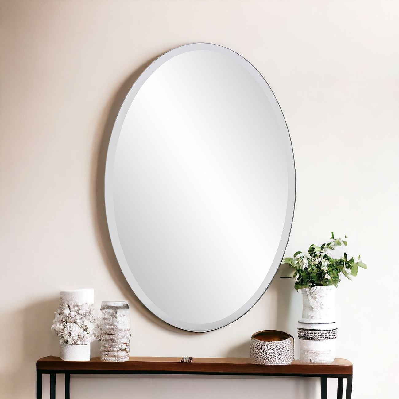 Oval Shaped Frameless Mirror